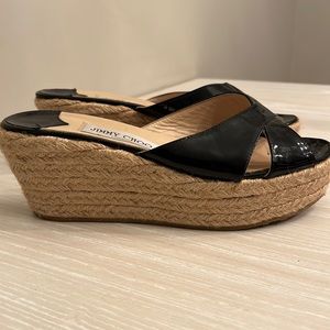 Jimmy Choo black patent leather espadrille wedge. Size 39 (euro)/ size 9 (USA)